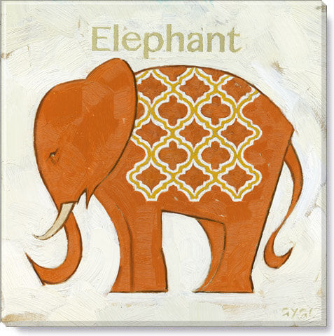 Orange Ikat Elephant Giclee   