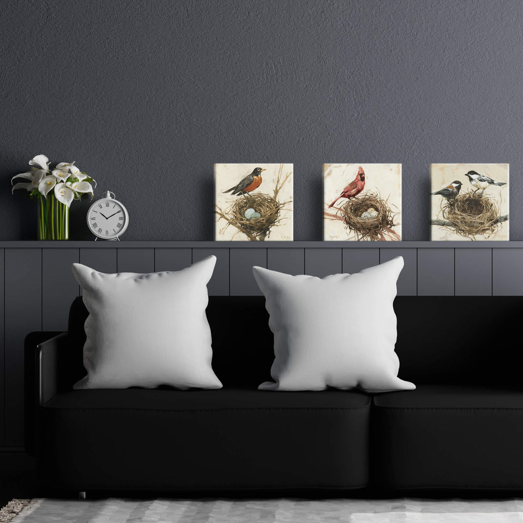 Chickadees On Nest Canvas Art 