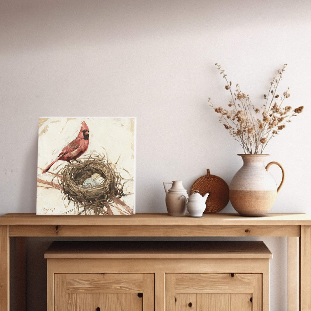 Cardinal On A Nest Canvas Art 